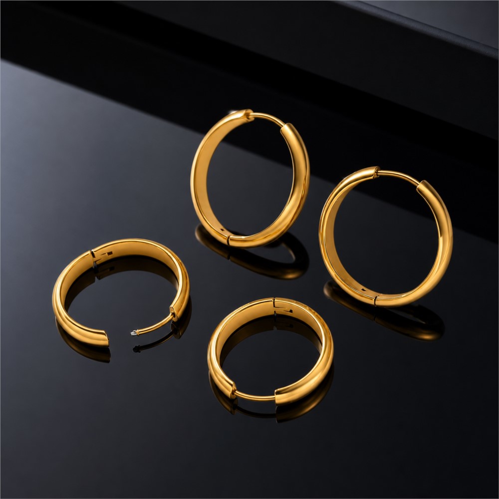 Hoop Earrings - 4 шт. круглых серег-кольец из нержавеющей