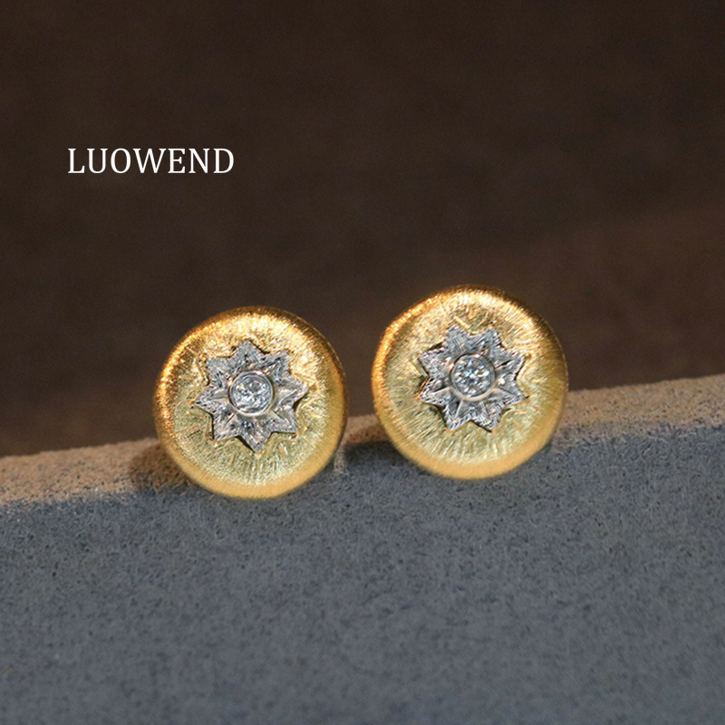 Diamond Stud Earrings - Серьги LUOWEND из 100% 18-каратного желтого