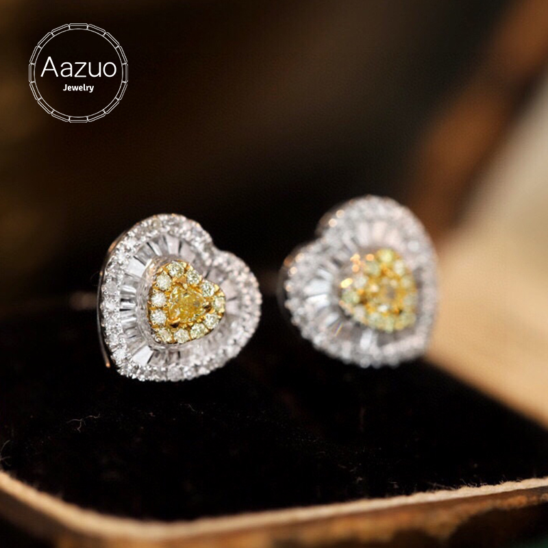 Diamond Stud Earrings - Aazuo настоящие 18-каратные однотонные белые золотые